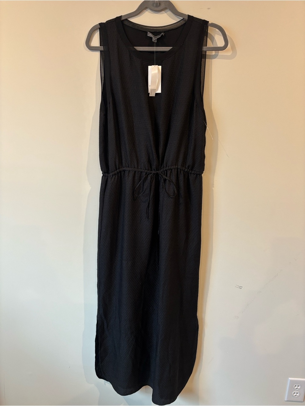 Vince Silk Textured Sleeveless Dress in Black